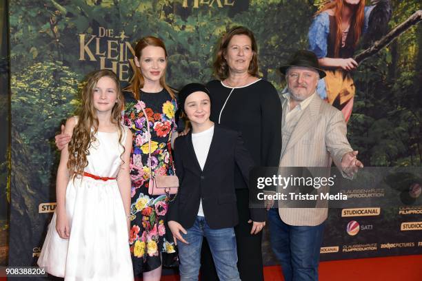 Luis Vorbach, Karoline Herfurth, Suzanne von Borsody, Momo Beier and Axel Prahl attends the 'Die kleine Hexe' Premiere at Mathaeser Filmpalast on...