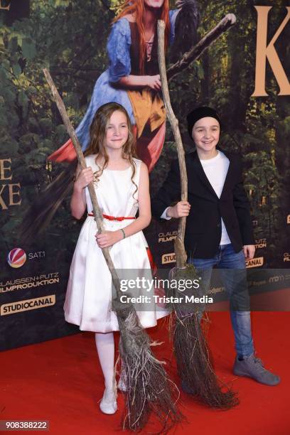 Luis Vorbach and Momo Beier attend the 'Die kleine Hexe' Premiere at Mathaeser Filmpalast on January 21, 2018 in Munich, Germany.