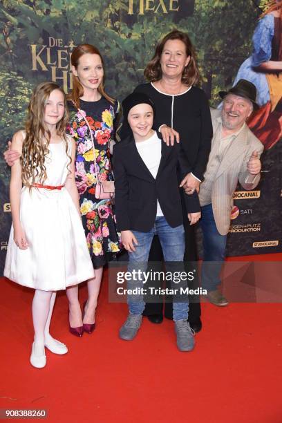 Luis Vorbach, Karoline Herfurth, Suzanne von Borsody, Momo Beier and Axel Prahl attends the 'Die kleine Hexe' Premiere at Mathaeser Filmpalast on...