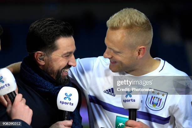 Besnik Hasi, Olivier Deschacht defender of RSC Anderlecht during the Jupiler Pro League match between KRC Genk and RSC Anderlecht on January 21, 2018...