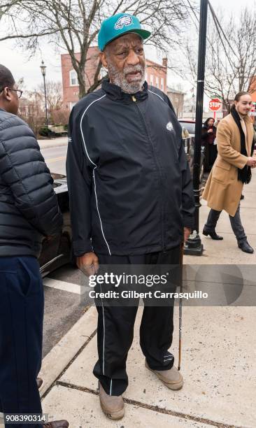 Actor/stand-up comedian Bill Cosby is seen wearing Philadelphia Eagles apparel to a Coffee shop on January 21, 2018 in Philadelphia, Pennsylvania.