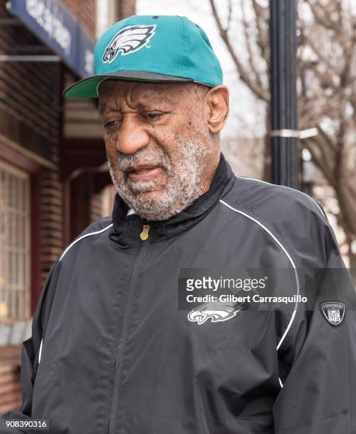 Actor/stand-up comedian Bill Cosby is seen wearing Philadelphia Eagles apparel to a Coffee shop on January 21, 2018 in Philadelphia, Pennsylvania.