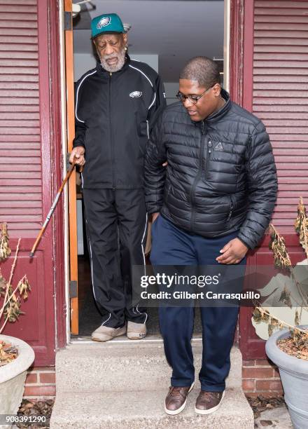 Actor/stand-up comedian Bill Cosby is seen wearing Philadelphia Eagles apparel to a Coffee shop accompanied by his publicist, Andrew Wyatt on January...