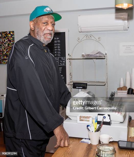 Actor/stand-up comedian Bill Cosby is seen wearing Philadelphia Eagles apparel to a Coffee shop on January 21, 2018 in Philadelphia, Pennsylvania.