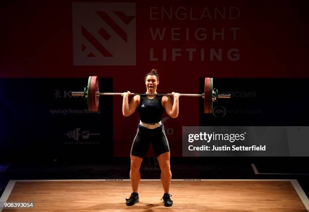 Emma Collins Jones competes in the Women's 90 KG class English Weightlifting Championships on January 21, 2018 in Milton Keynes, England.