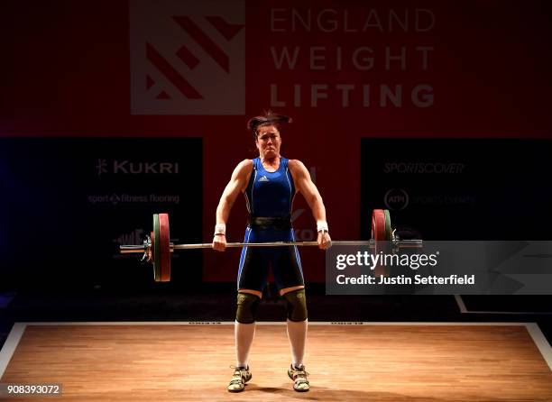 Anna Krasnapolska competes in the Women's 90 KG class English Weightlifting Championships on January 21, 2018 in Milton Keynes, England.