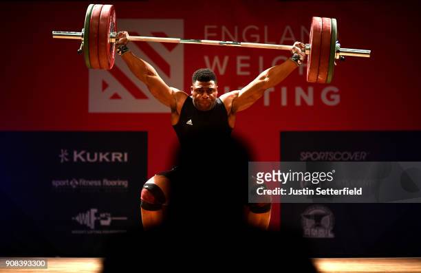Prosper Armstrong competes in the Men's 105 KG class English Weightlifting Championships on January 21, 2018 in Milton Keynes, England.