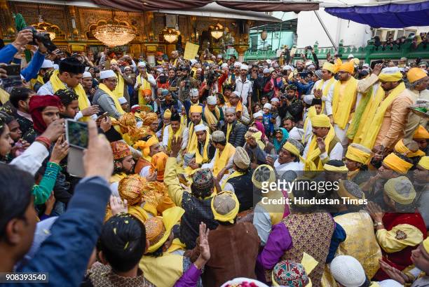 Nizamuddin Dargah embraces yellow to celebrate Sufi Basant, on January 21, 2018 in New Delhi, India. Special qawwali programmes are organised on this...