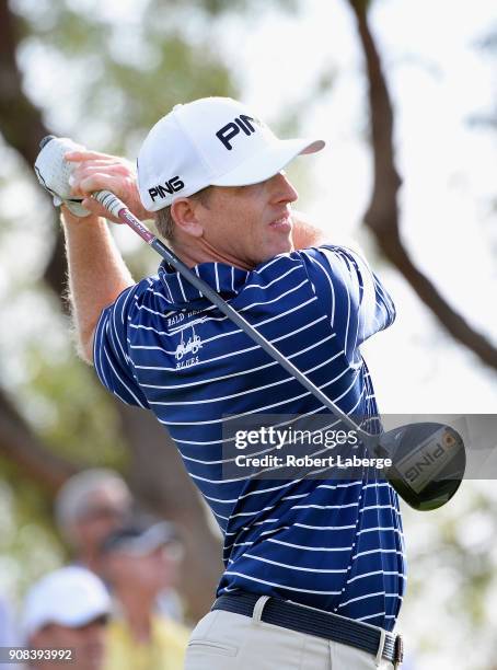 Martin Piller plays his shot from the third tee during the final round of the CareerBuilder Challenge at the TPC Stadium Course at PGA West on...