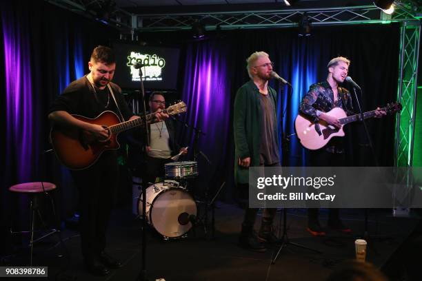 Eli Maiman,Sean Waugaman, Nicholas Petricca and Kevin Ray of Walk The Moon perform at Radio 104.5 Performance Theater January 21, 2018 in Bala...