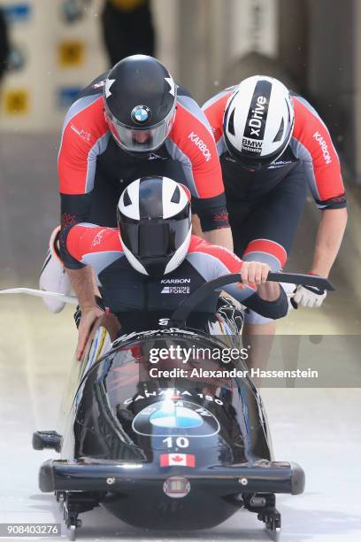 Justin Kripps of Canada Alexander Kopacz, Jesse Lumsden and Oluseyi Smith competes at Deutsche Post Eisarena Koenigssee during the BMW IBSF World Cup...