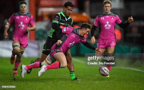 Billy Burns of Gloucester chases a loose ball during the European Rugby Challenge Cup match between Gloucester and Section Paloise at Kingsholm on...