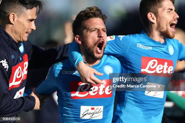 Dries Mertens of Ssc Napoli celebrate at the end of the Serie A football match between Atalanta Bergamasca Calcio and Ssc Napoli. Ssc Napoli wins 1-0...