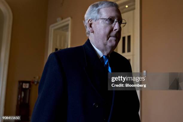 Senate Majority Leader Mitch McConnell, a Republican from Kentucky, walks toward his office at the U.S. Capitol in Washington, D.C., U.S., on Sunday,...