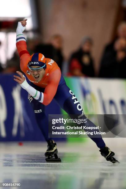 Jan Smeekens of the Netherlands competes in the second men 500m Division A race during Day 3 of the ISU World Cup Speed Skating at...