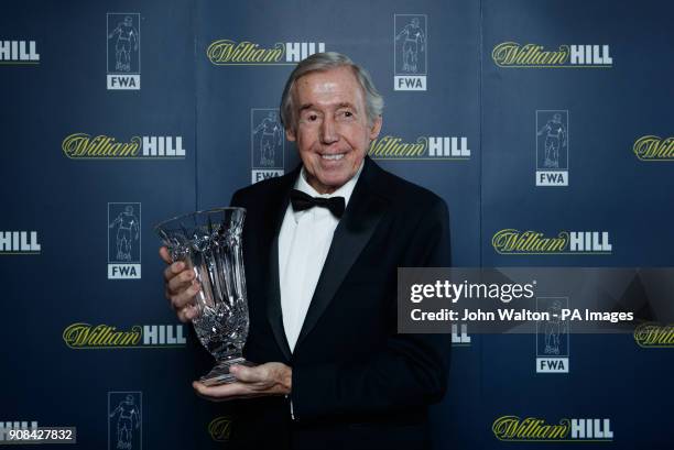 Gordon Banks who receives the trophy on behalf of Pele during the Football Writers Association Tribute Night at The Savoy, London.