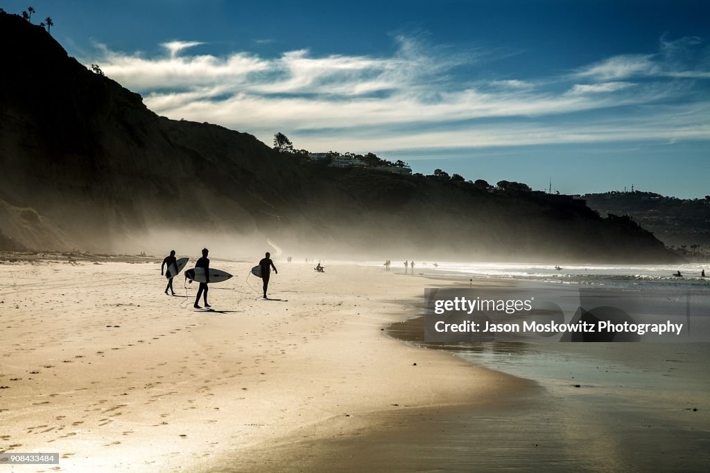 Surfers on La Jolla Beach California