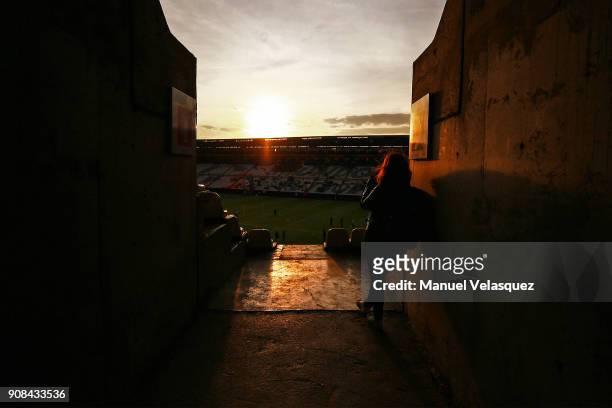 Fan looks the field of the Hidalgo Stadium before the 3rd round match between Pachuca and Lobos BUAP as part of the Torneo Clausura 2018 Liga MX at...