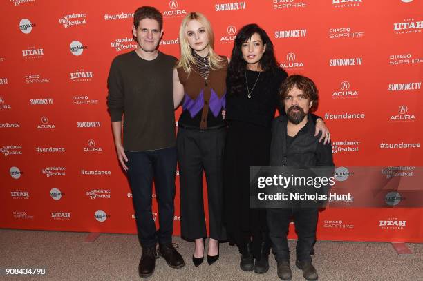 Screenwriter Mike Makowsky, Elle Fanning, director Reed Morano and actor Peter Dinklage attend the "I Think We're Alone Now" Premiere during the 2018...