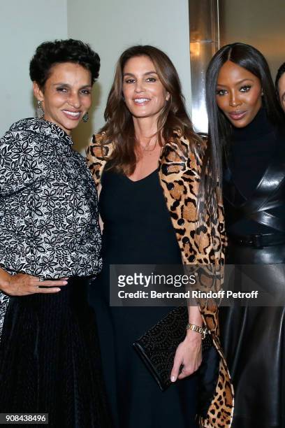 Farida Khelfa, Cindy Crawford and Naomi Campbell attend the "Azzedine Alaia : Je Suis Couturier" Exhibition as part of Paris Fashion Week. Held at...