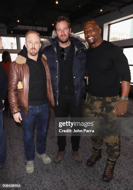 Ben Foster, Armie Hammer, and Terry Crews attend The Hollywood Reporter 2018 Sundance Studio At Sky Strada, Park City during the 2018 Sundance Film...