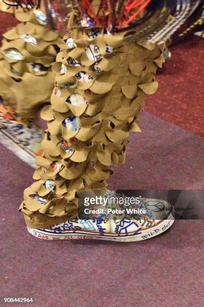 Model, shoe detail, walks the runway during the Vetements Menswear Fall/Winter 2018-2019 show as part of Paris Fashion Week on January 19, 2018 in...