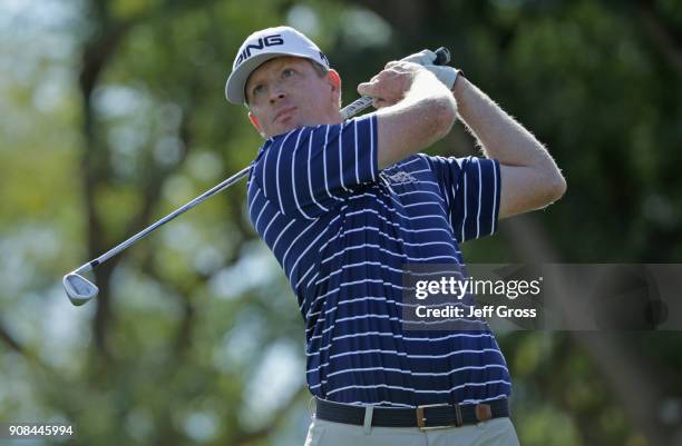 Martin Piller plays his shot from the sixth tee during the final round of the CareerBuilder Challenge at the TPC Stadium Course at PGA West on...