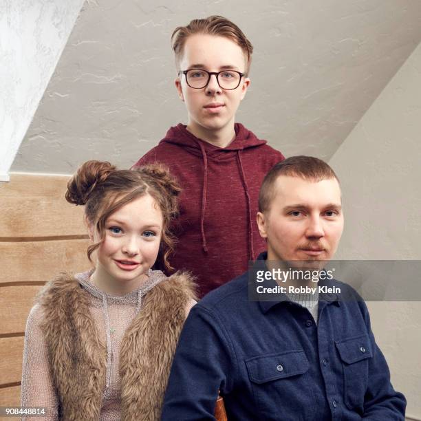 Zoe Colletti, Ed Oxenbould and Paul Dano from the film 'Wildlife' poses for a portrait in the YouTube x Getty Images Portrait Studio at 2018 Sundance...