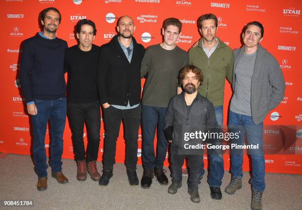 Guest, producers Fernando Loureiro and Fred Berger, screenwriter Mike Makowsky, actor Peter Dinklage, guest and producer Brian Kavanaugh-Jones attend...