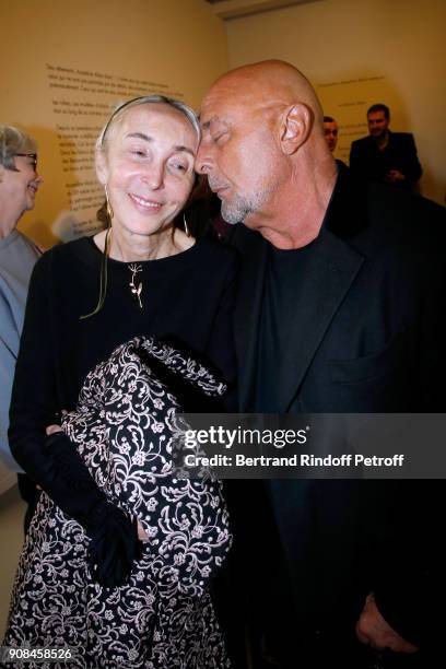 Carla Sozzani and Jean-Baptiste Mondino attend the "Azzedine Alaia : Je Suis Couturier" Exhibition as part of Paris Fashion Week. Held at "Azzedine...