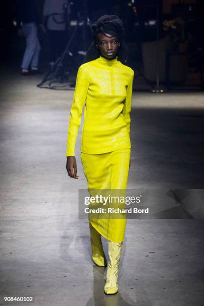 Model walks the runway during the Kenzo Menswear Fall/Winter 2018-2019 show as part of Paris Fashion Week on January 21, 2018 in Paris, France.