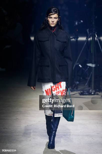 Model walks the runway during the Kenzo Menswear Fall/Winter 2018-2019 show as part of Paris Fashion Week on January 21, 2018 in Paris, France.