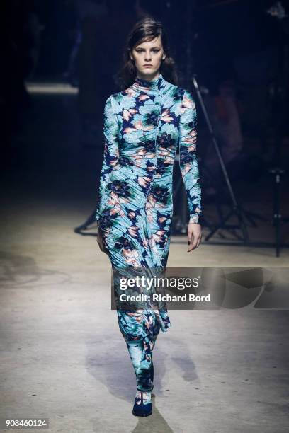 Model walks the runway during the Kenzo Menswear Fall/Winter 2018-2019 show as part of Paris Fashion Week on January 21, 2018 in Paris, France.