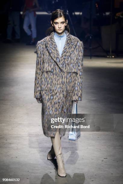 Model walks the runway during the Kenzo Menswear Fall/Winter 2018-2019 show as part of Paris Fashion Week on January 21, 2018 in Paris, France.