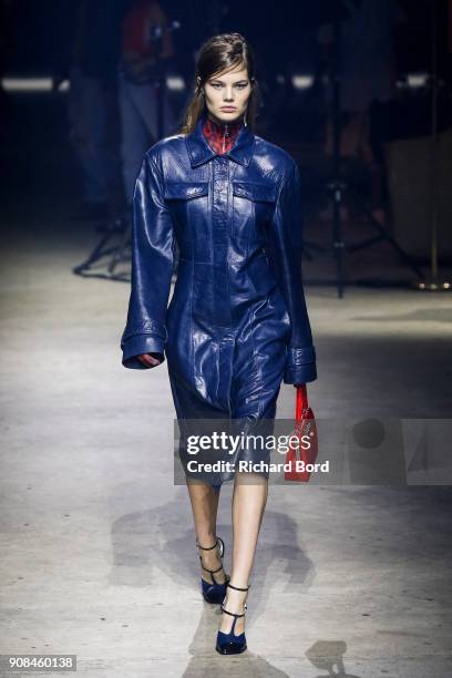 Model walks the runway during the Kenzo Menswear Fall/Winter 2018-2019 show as part of Paris Fashion Week on January 21, 2018 in Paris, France.