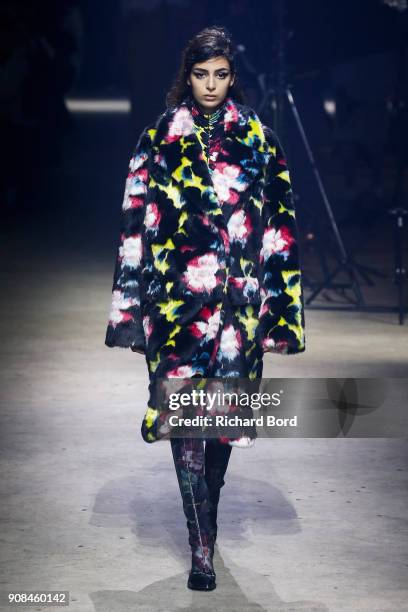 Model walks the runway during the Kenzo Menswear Fall/Winter 2018-2019 show as part of Paris Fashion Week on January 21, 2018 in Paris, France.