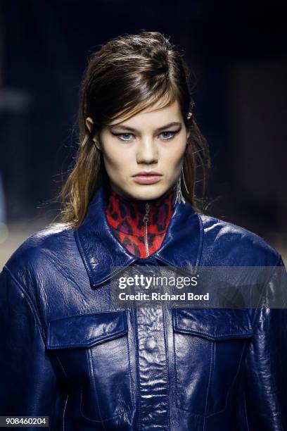 Model walks the runway during the Kenzo Menswear Fall/Winter 2018-2019 show as part of Paris Fashion Week on January 21, 2018 in Paris, France.