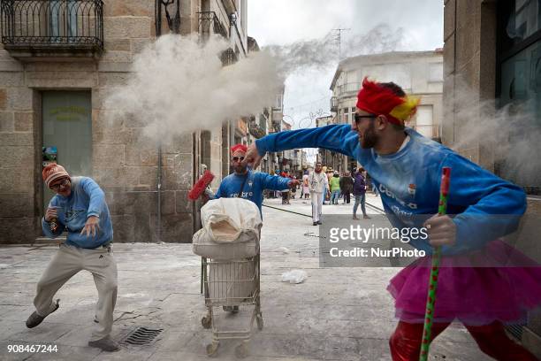People takes part in the 'Sunday Fareleiro', on January 21, 2018 on Xinzo de Limia , Spain. This is the first day of carnaval in the village of Xinzo...