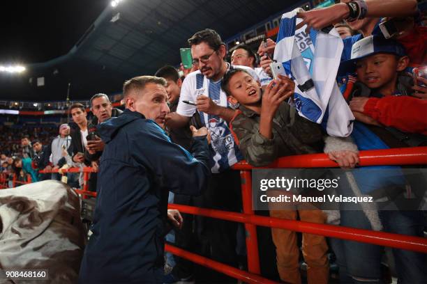 Christian Gimenez of Pachuca greets the fans during the 3rd round match between Pachuca and Lobos BUAP as part of the Torneo Clausura 2018 Liga MX at...