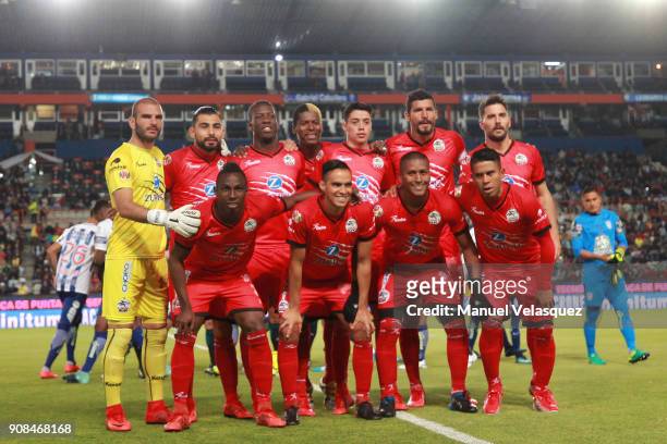 Players of Lobos BUAP pose prior the 3rd round match between Pachuca and Lobos BUAP as part of the Torneo Clausura 2018 Liga MX at Hidalgo Stadium on...
