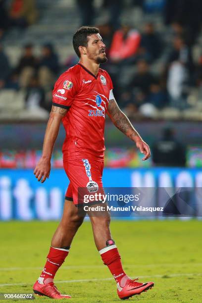 Francisco Rodriguez of Lobos BUAP reacts after loosing the game in the 3rd round match between Pachuca and Lobos BUAP as part of the Torneo Clausura...