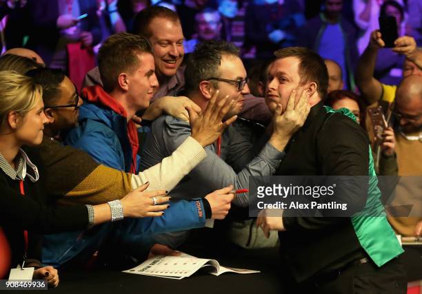 Mark Allen celebrates victory with supporters following The Dafabet Master Final between Kyren Wilson and Mark Allen at Alexandra Palace on January...
