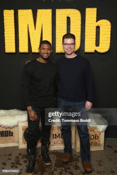 Usher Raymond and IMDb COO Rob Grady attend The IMDb Studio and The IMDb Show on Location at The Sundance Film Festival on January 21, 2018 in Park...