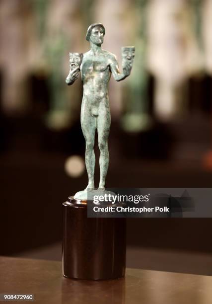 The 'Actor' statue on display before the 24th Annual Screen Actors Guild Awards Trophy Room at The Shrine Auditorium on January 21, 2018 in Los...
