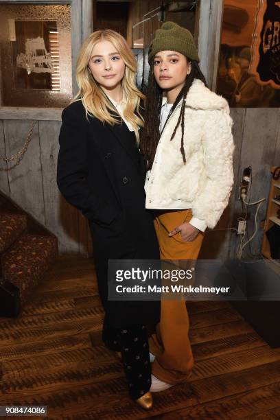 Chloë Grace Moretz and Sasha Lane attend Outfest Queer Brunch at Sundance Presented By DIRECTV NOW and AT&T Hello Lab during the 2018 Sundance Film...