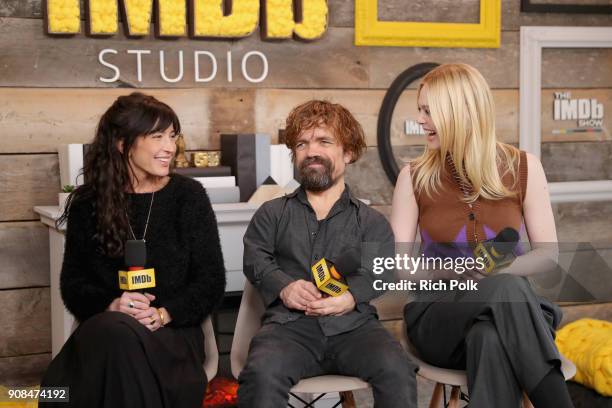 Director Reed Morano, actors Peter Dinklage and Elle Fanning of 'I Think We're Alone Now' attend The IMDb Studio and The IMDb Show on Location at The...