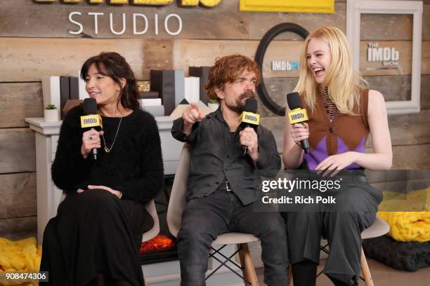 Director Reed Morano, actors Peter Dinklage and Elle Fanning of 'I Think We're Alone Now' attend The IMDb Studio and The IMDb Show on Location at The...