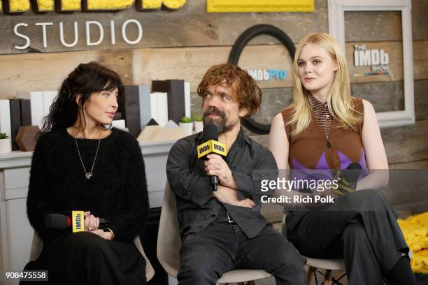 Director Reed Morano, actors Peter Dinklage and Elle Fanning of 'I Think We're Alone Now' attend The IMDb Studio and The IMDb Show on Location at The...