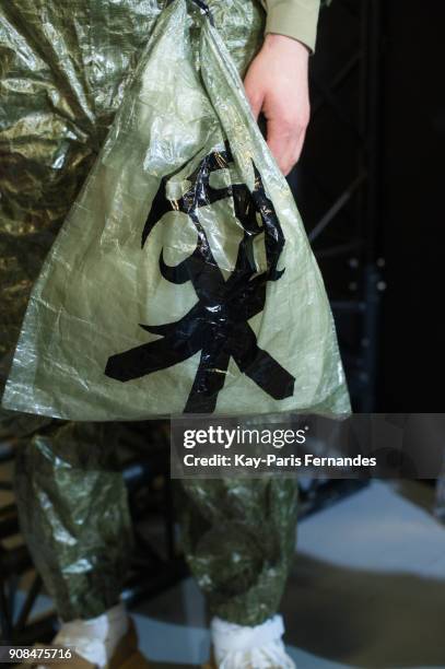 Detail of clothing prior to the Sankuanz Menswear Fall/Winter 2018-2019 show as part of Paris Fashion Week on January 21, 2018 in Paris, France.