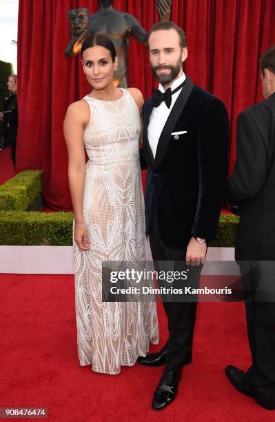 Actors Maria Dolores Dieguez and Joseph Fiennes attend the 24th Annual Screen Actors Guild Awards at The Shrine Auditorium on January 21, 2018 in Los...